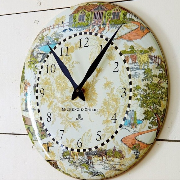 Discontinued…. Mackenzie-Childs enamel Aurora Farm wall clock. - Picture 2 of 2